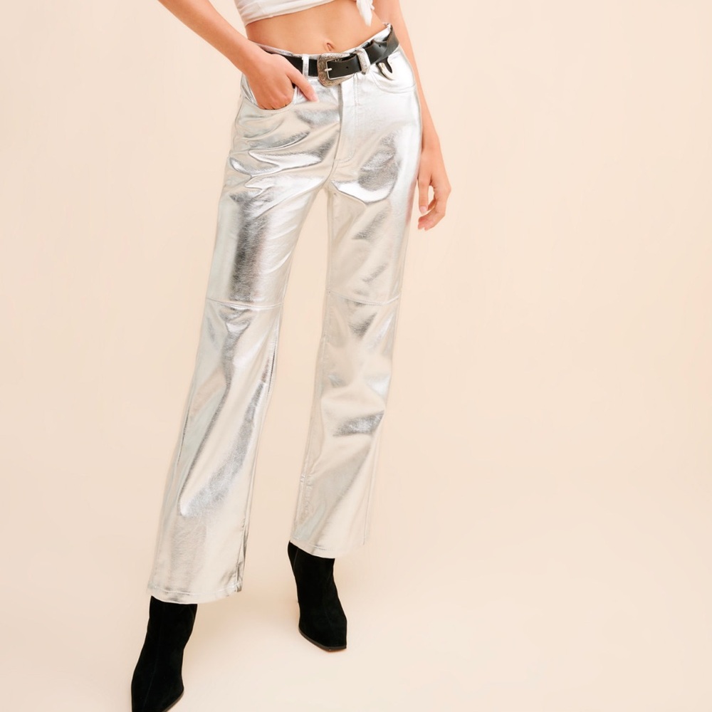 Vegan leather wide leg pants